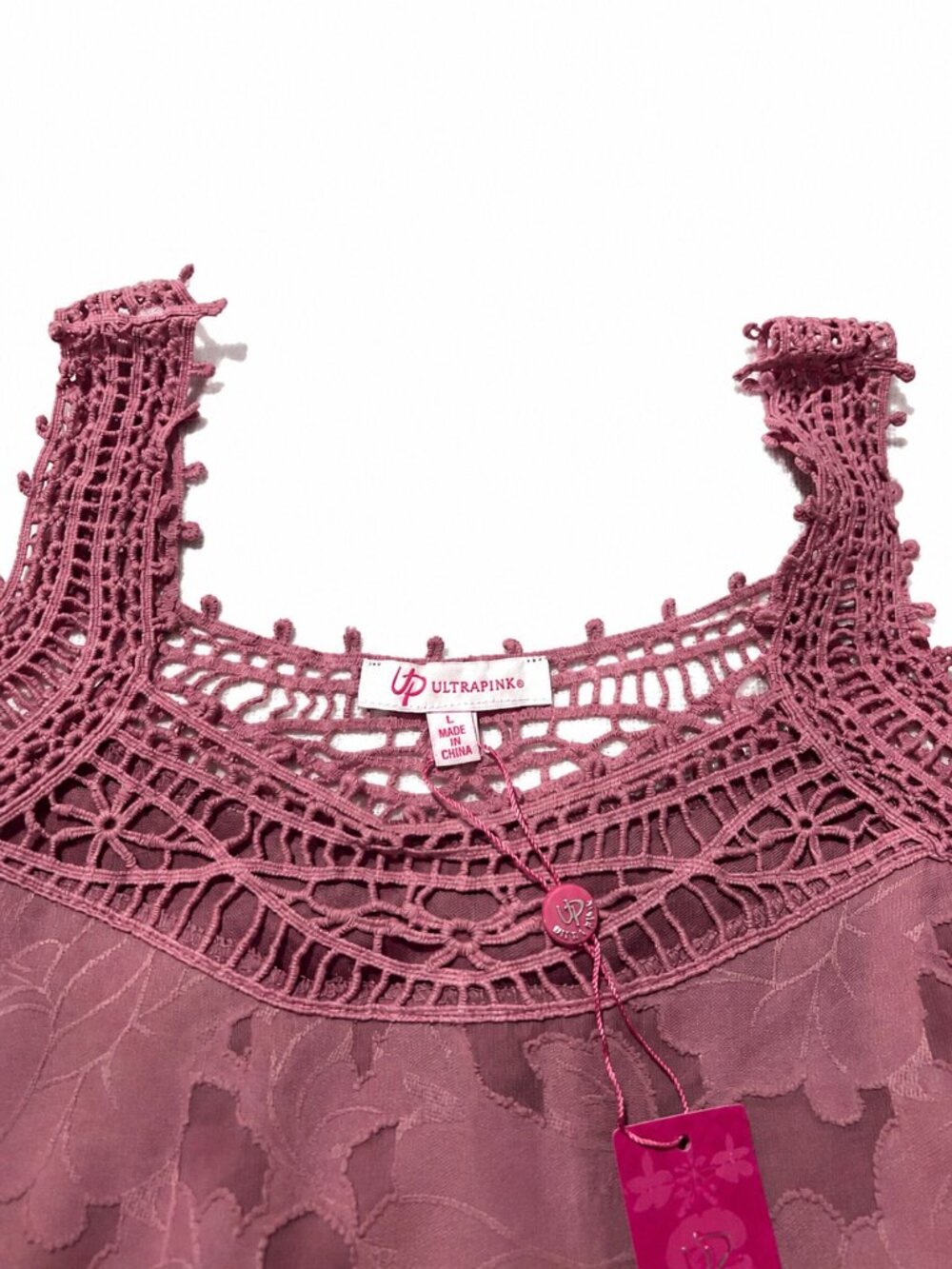 Pink Off Shoulder Lace Blouse Boho Flowy Top Size L NWT - Picture 3 of 4